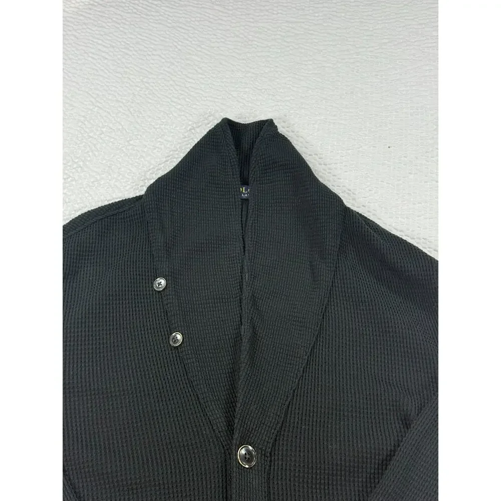Polo Ralph Lauren Sweater Mens Medium Black Shawl Collar Waffle Knit Cardigan